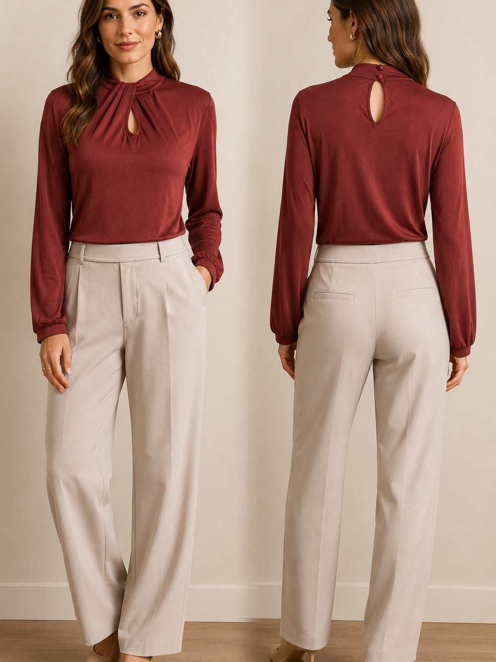 Boden Burgundy Keyhole Long Sleeve
Top Size 4